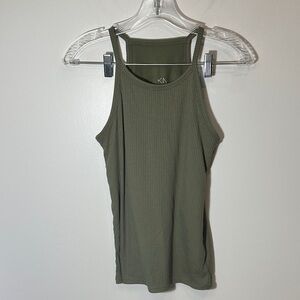 Glassy Network Ribbed High Neck Tank Built in bra